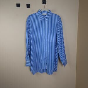 Thakoon Striped Oversized Button Up Shirt in Blue White Size L